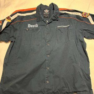 Harley Davidson Shirt. Black. 4XL. 100% Cotton. Zip Pockets. Name "David". (805)